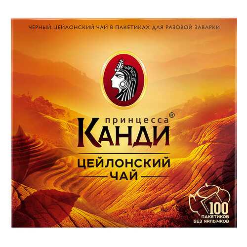Чай черный Принцесса Канди Цейлонский 100 пакетиков без ярлыка в Шелл