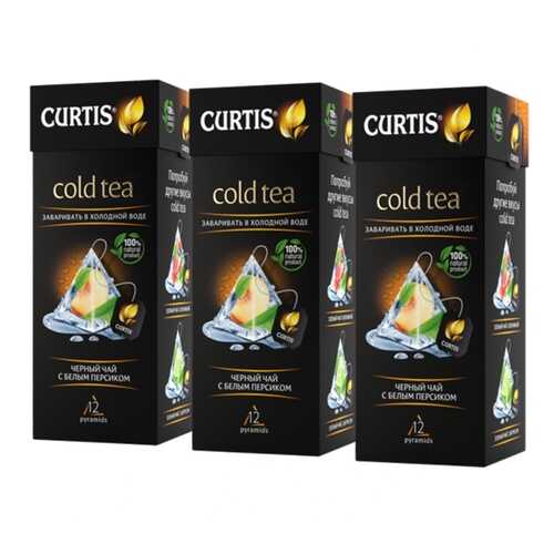 Чай Curtis Cold Tea, чёрный с белым персиком, 12 пирамидок х 3 упаковки в Шелл