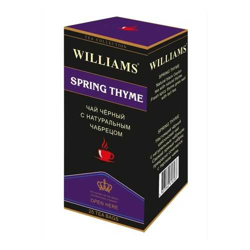 Чай Williams Spring Thyme, черный цейлонский с натуральным чабрецом, 25 пакетиков в Шелл