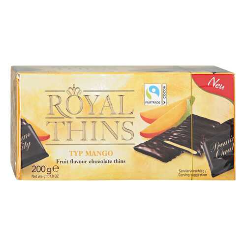 Шоколадные плитки Halloren Royal Thins темный cо вкусом манго 200г. в Шелл