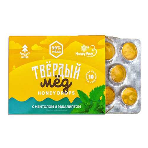 Карамель Твердый мед медовая со вкусом ментола и эвкалипта 30 г в Шелл